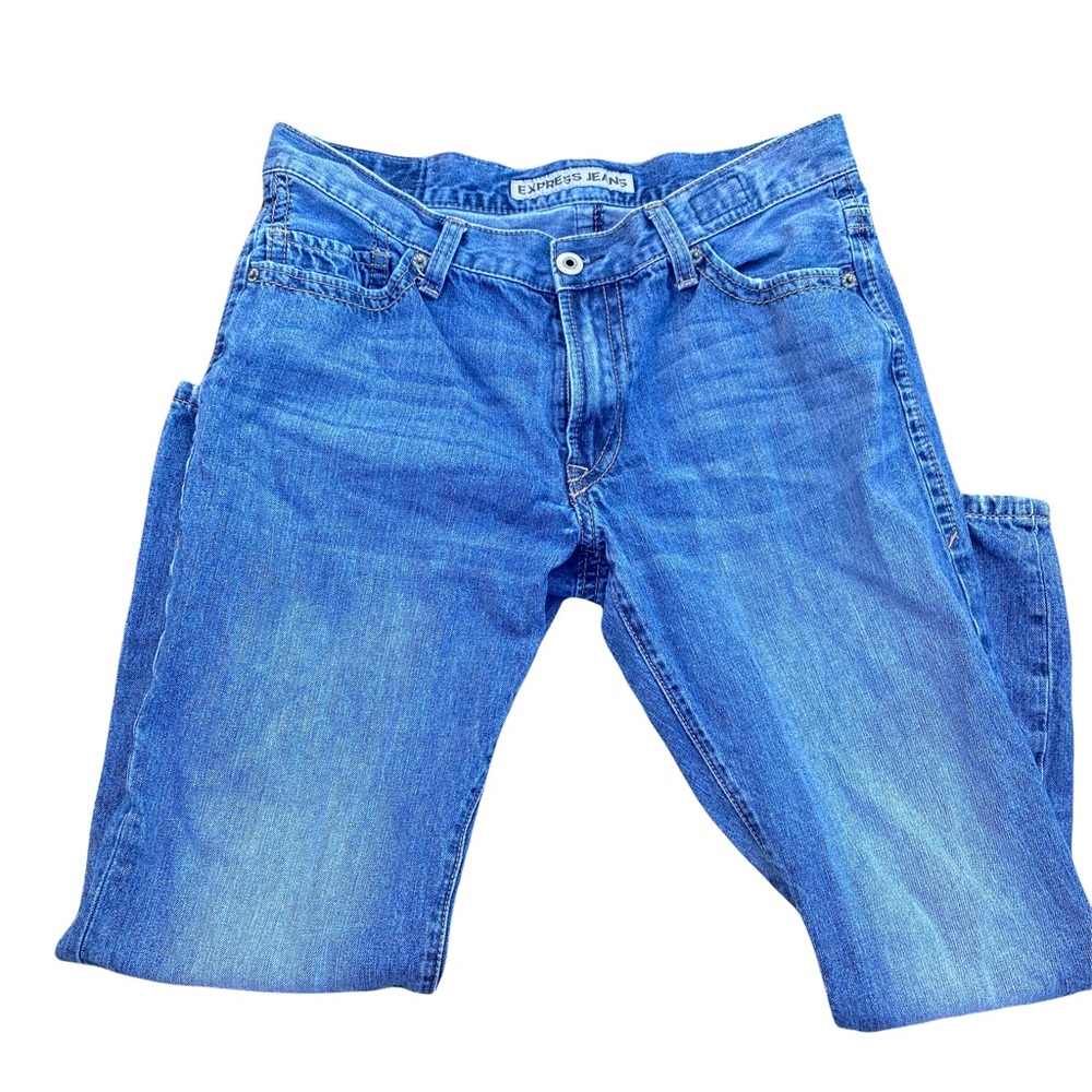 Express Men 34 X 30 Classic Straight + Blue Cotton Jeans RN 55285